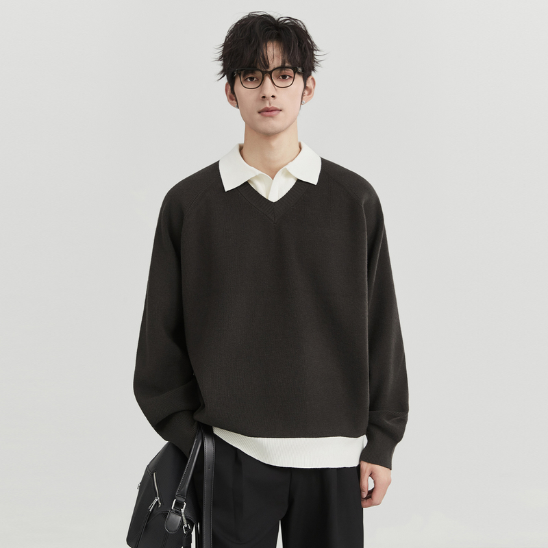 BJZE春季新款针织衫男士长袖休闲百搭简约宽松假两件秋季Y441573