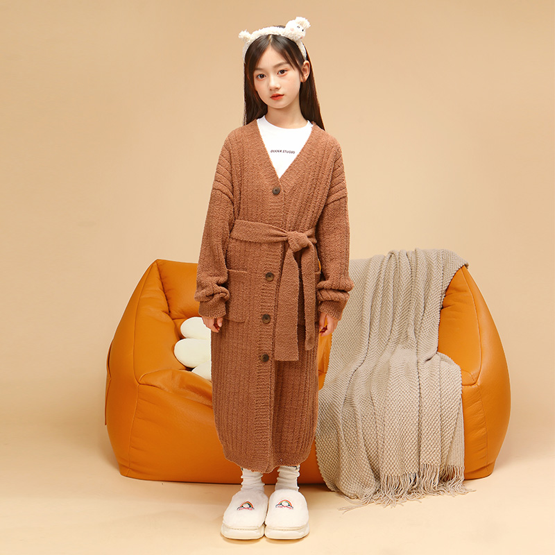女款亲子秋冬长款简约束腰睡裙长中大童成人可外穿家居服D98330