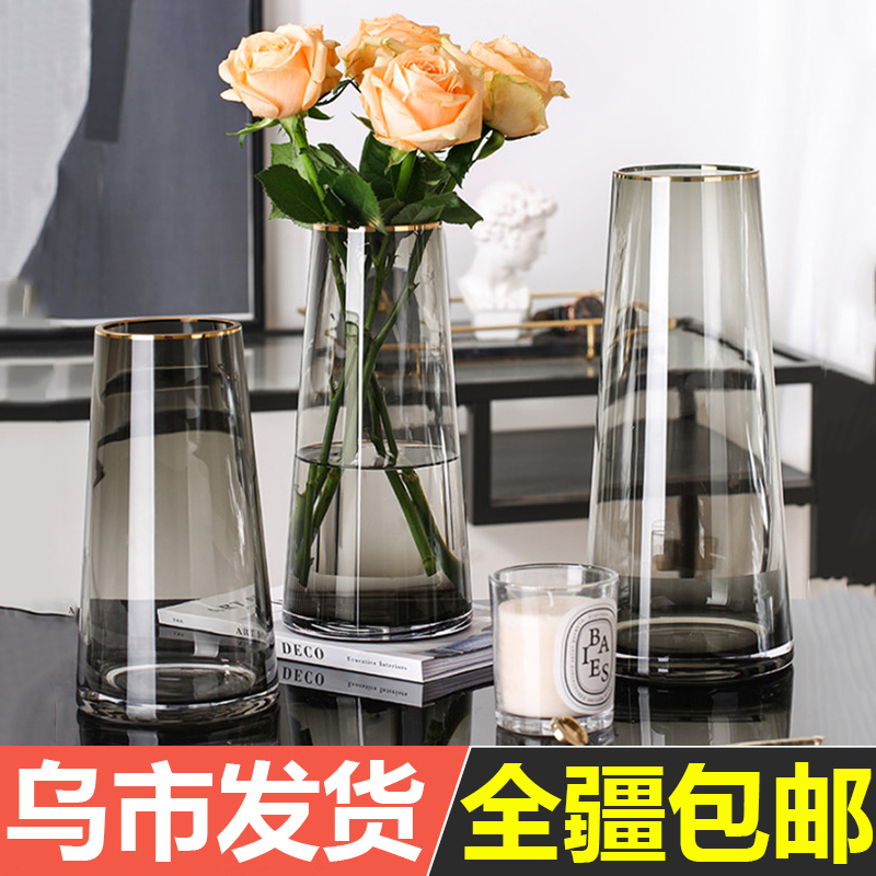 花瓶玻璃高级感插花摆件轻奢客厅透明水养现代简约水培鲜花水晶