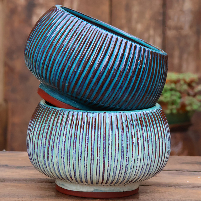 手工粗陶绿植花盆陶罐莲花盆拼盘组合大口径陶瓷多肉盆植物老桩盆