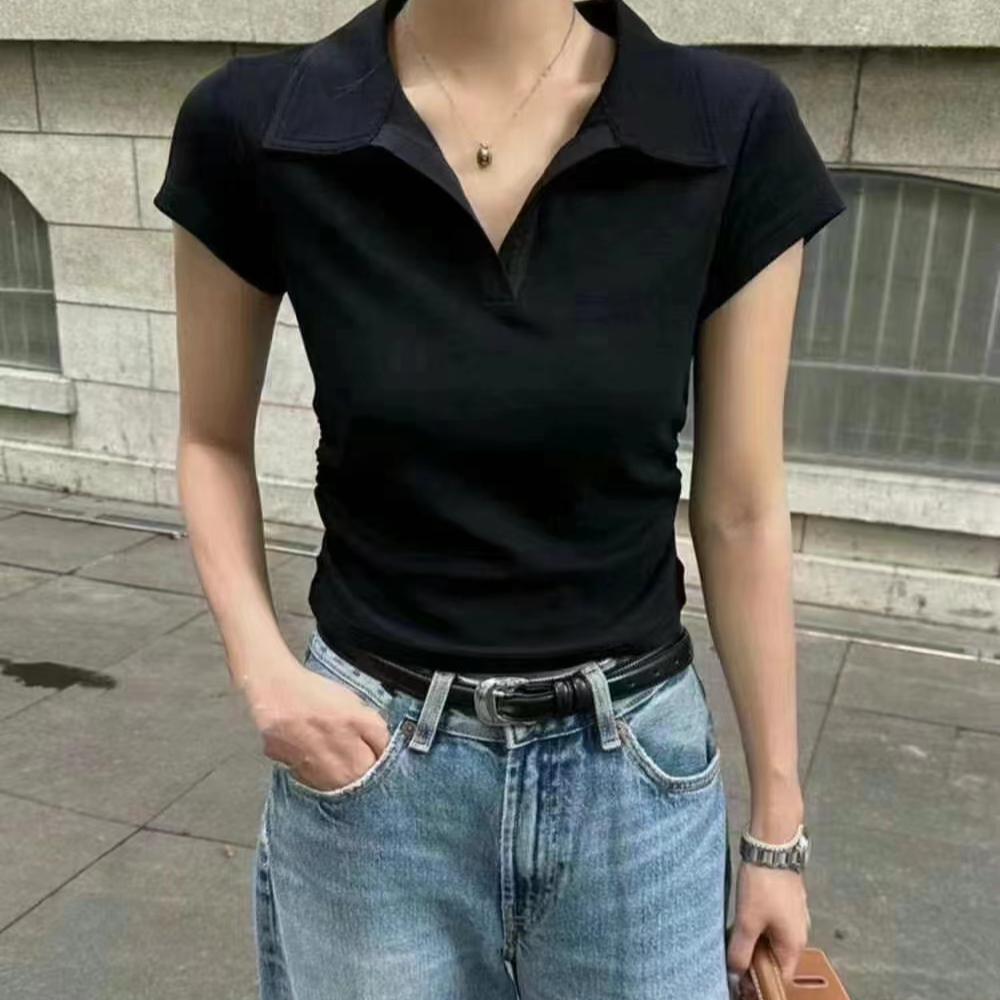 折领纯色休闲上衣