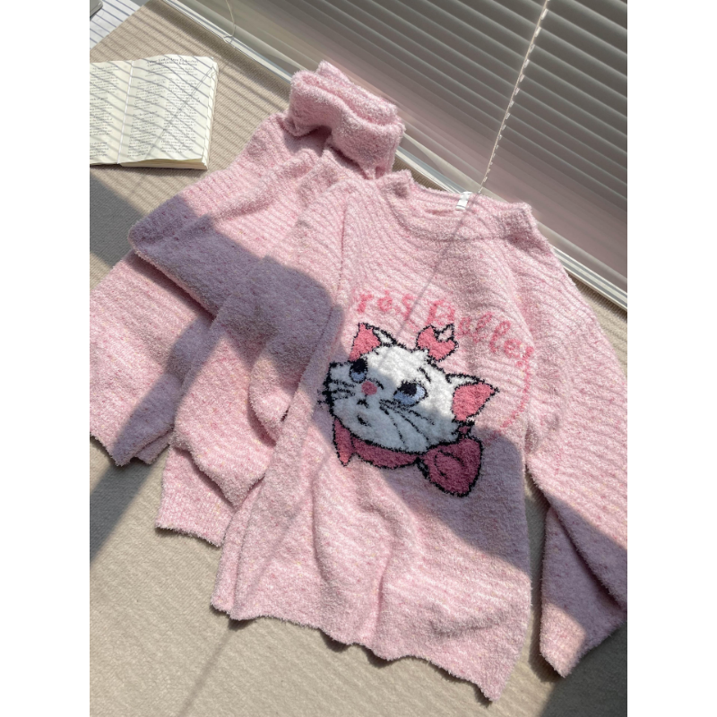 【粉色猫咪】可爱风半边绒睡衣女款冬季2024新款加厚针织家居服套装