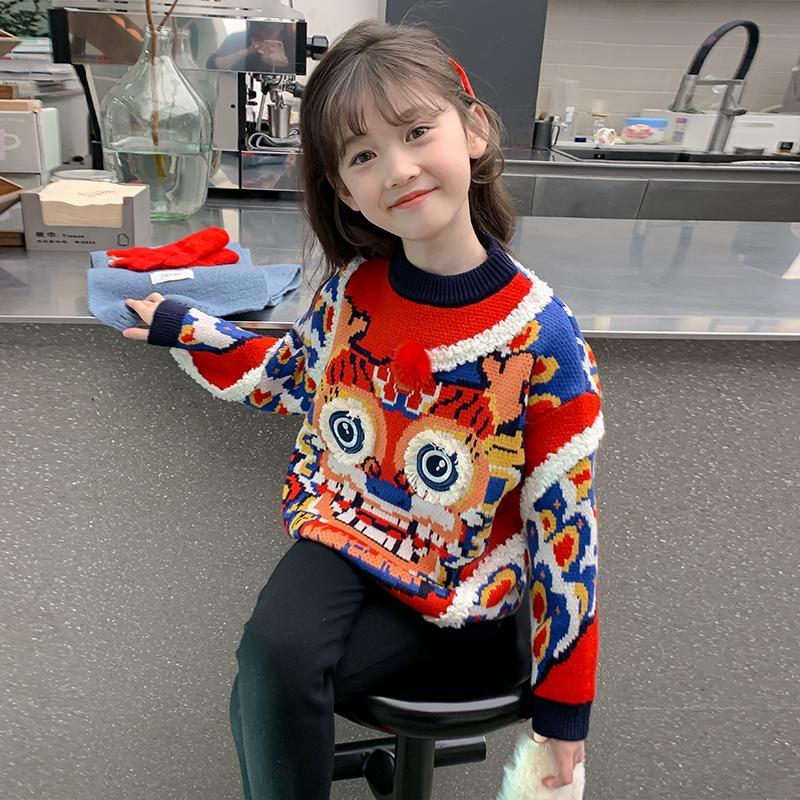 巴拉推荐女童毛衣秋冬装2024新款儿童过年衣服加绒加厚针织打底衫