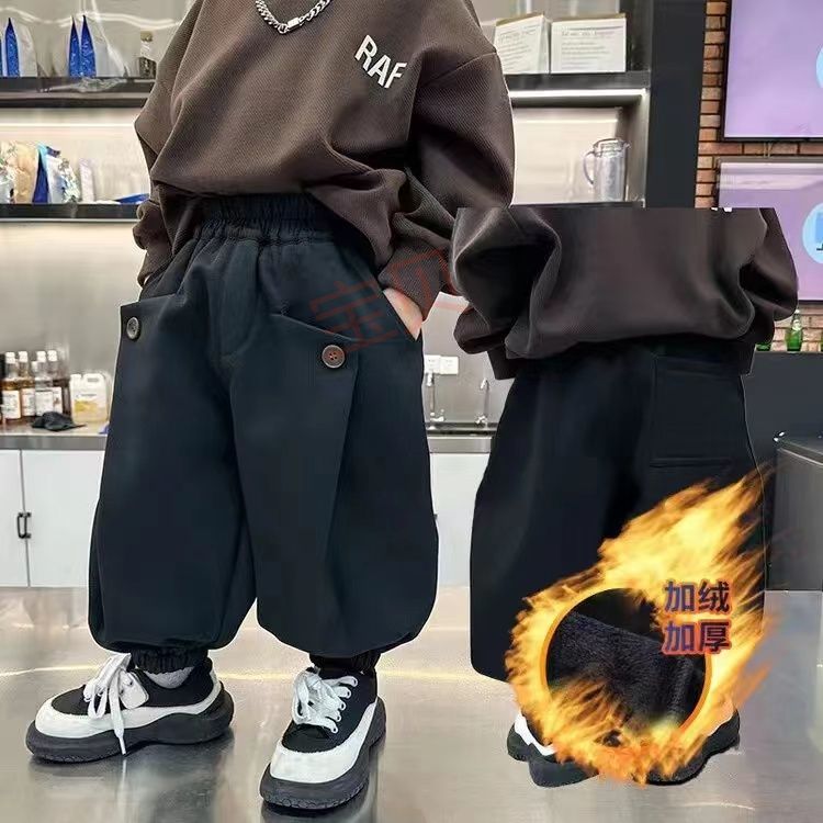 巴拉推荐男童裤子2023秋冬儿童新款韩版休闲裤小童加绒加厚外穿百