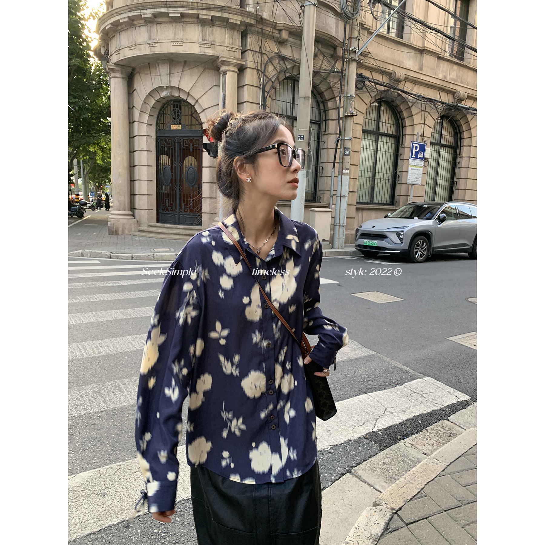 SEEKSIMPLE 印花衬衫女衬衣设计感长袖上衣F1247