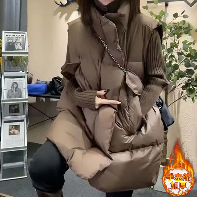 欧货爆款立领棉服马甲外套女2025年秋冬季新款加厚保暖中长款马夹