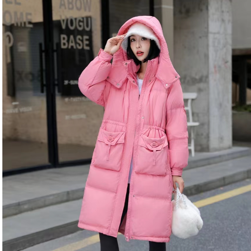 【梦春专属】2024新款长款大口袋羽绒服时尚宽松90白鸭绒2403