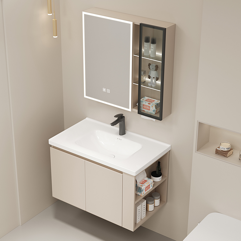 侧边柜高温陶瓷一体盆台面洗手盆洗脸盆加厚太空铝浴室柜卫生间