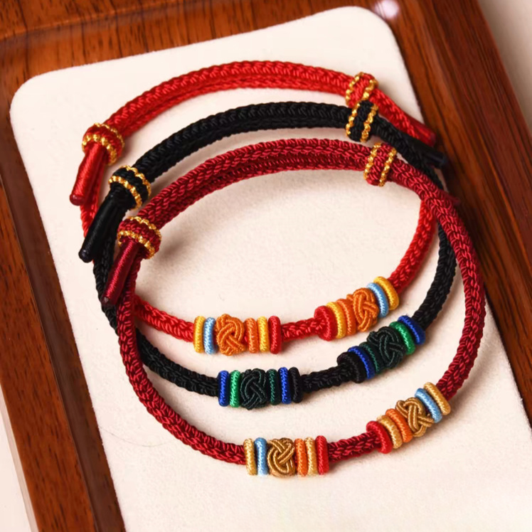 非金属锦纶手链 手绳可串黄金手工编织成人儿童八股五彩绳可调节