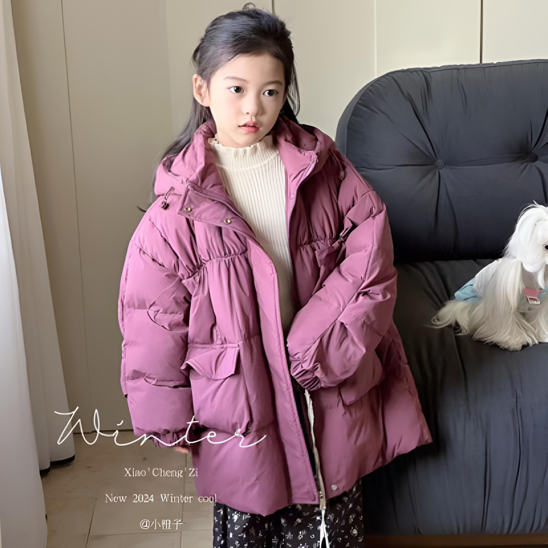 女童羽绒服2024新款儿童韩版冬装加厚宝宝冬季中长款白鸭绒外套潮