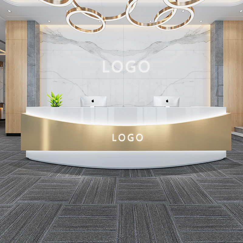 弧形烤漆公司前台接待台口腔服务台不锈钢收银台美容院吧台桌定制