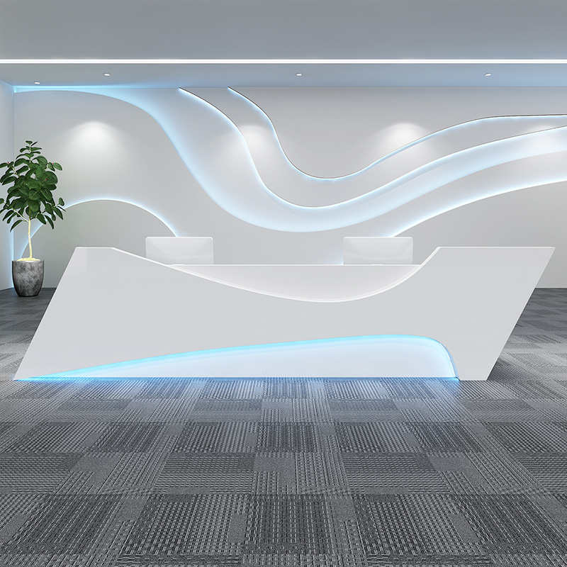 现代简约美容院烤漆前台公司迎宾接待台收银桌吧台桌异型前台定制