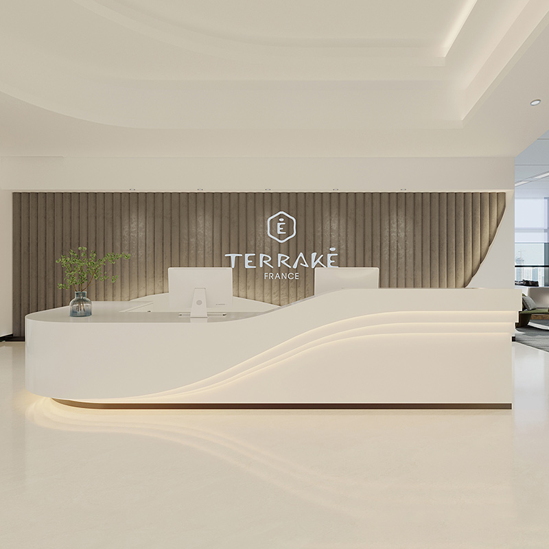 现代简约公司前台接待台烤漆收银吧台柜台桌美容院咨询服务台定制