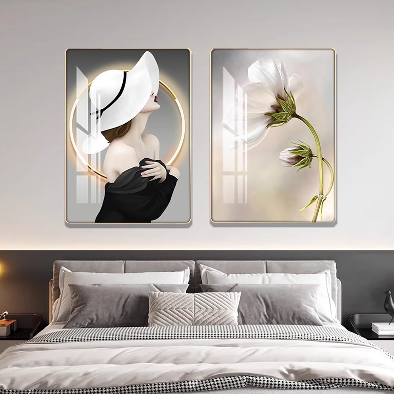 现代简约卧室床头装饰画人物高级感房间挂画方形主卧背景墙壁画