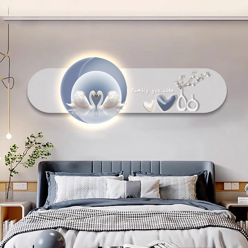 新款现代简约卧室装饰画天鹅温馨房间壁画轻奢主卧床头背景墙挂画