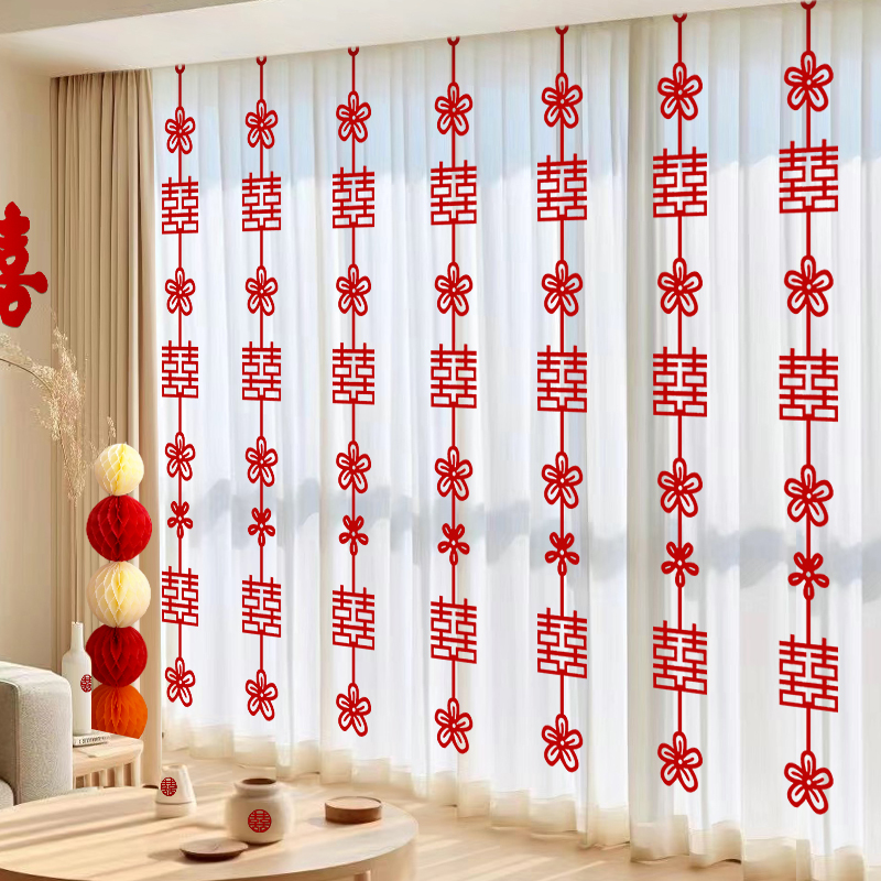 婚房布置窗帘喜字拉花挂饰结婚房间装饰男方女方卧室客厅门帘挂件商品图