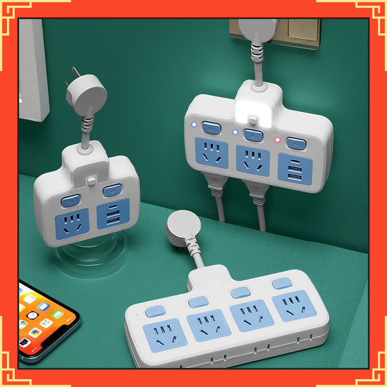 一转多位插座家用大功率纯铜无线转换插座夜灯USB独立开关多功能