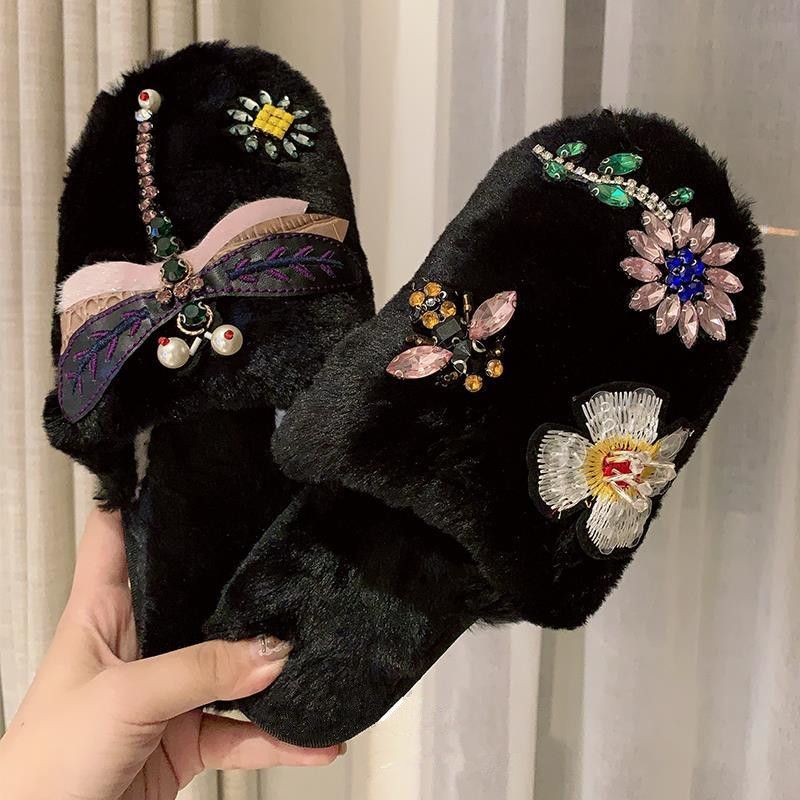 居家棉拖鞋女冬季2025新款海清家居毛绒室内家用平底防滑毛毛拖鞋