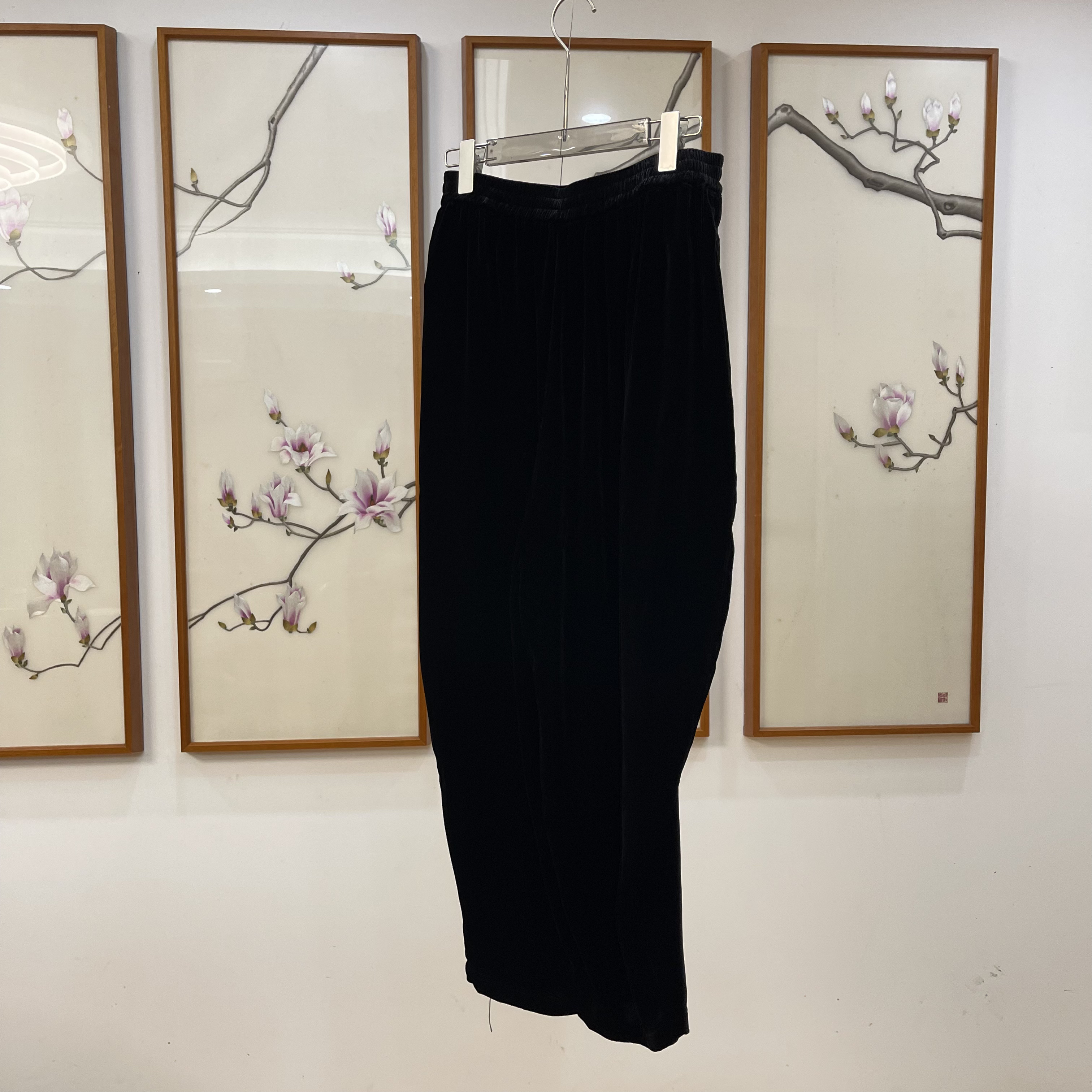 丝绒气质阔型裤黑色