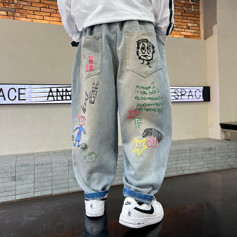 男童裤子春秋儿童牛仔裤2024新款中大童洋气宽松休闲裤韩版长裤潮