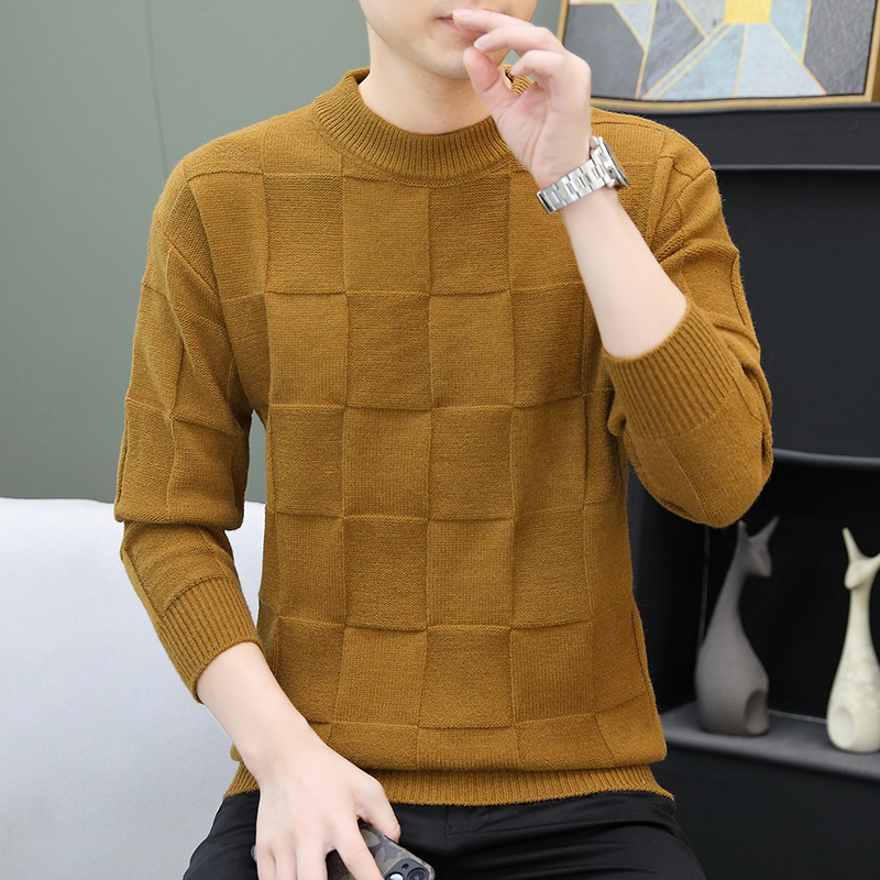 秋冬新休闲毛衣男针织衫打底衫男士长袖加绒加厚保暖圆领潮百搭男