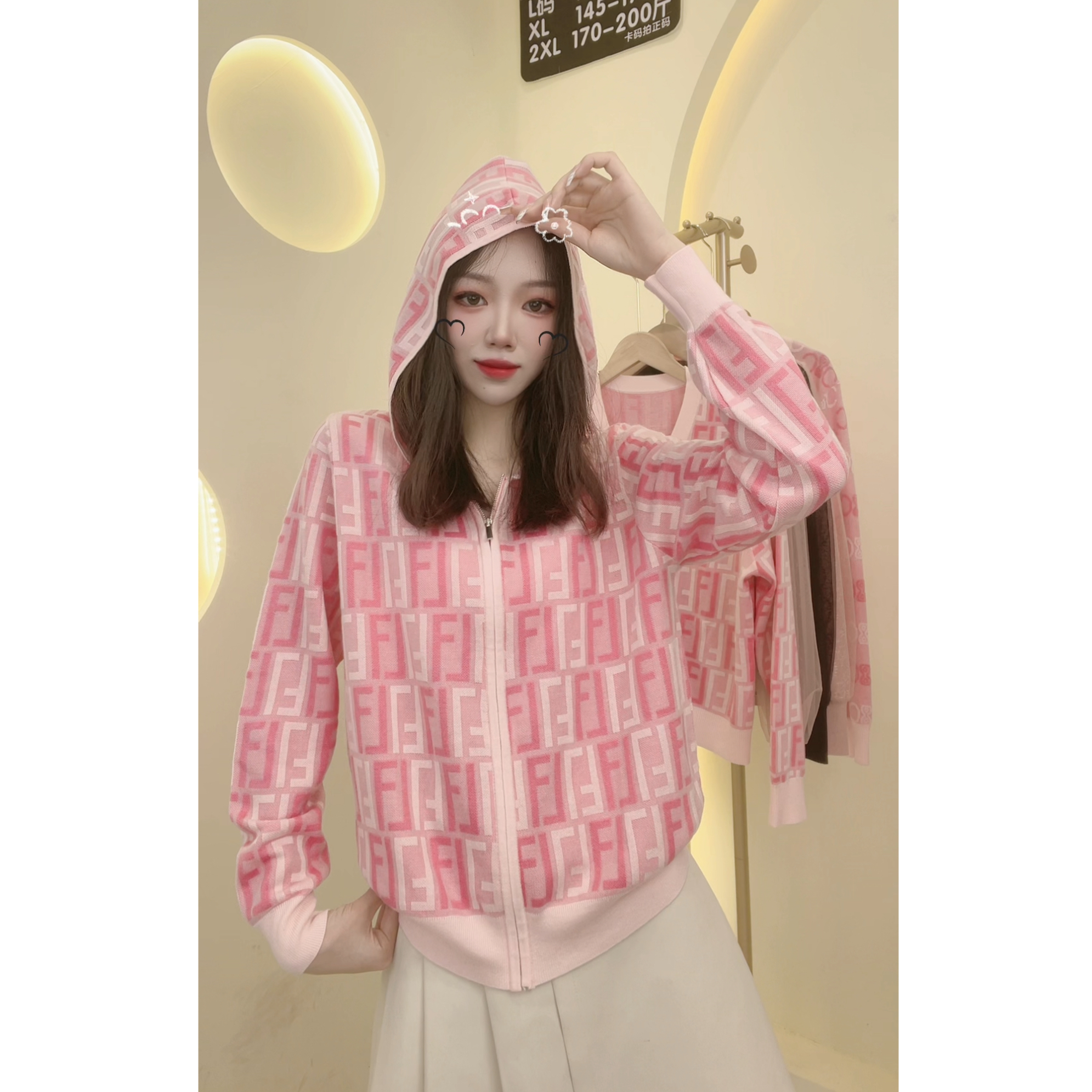 【定制大码女80-200斤】提花气质奢侈撞色字母显瘦百搭羊毛上衣1777