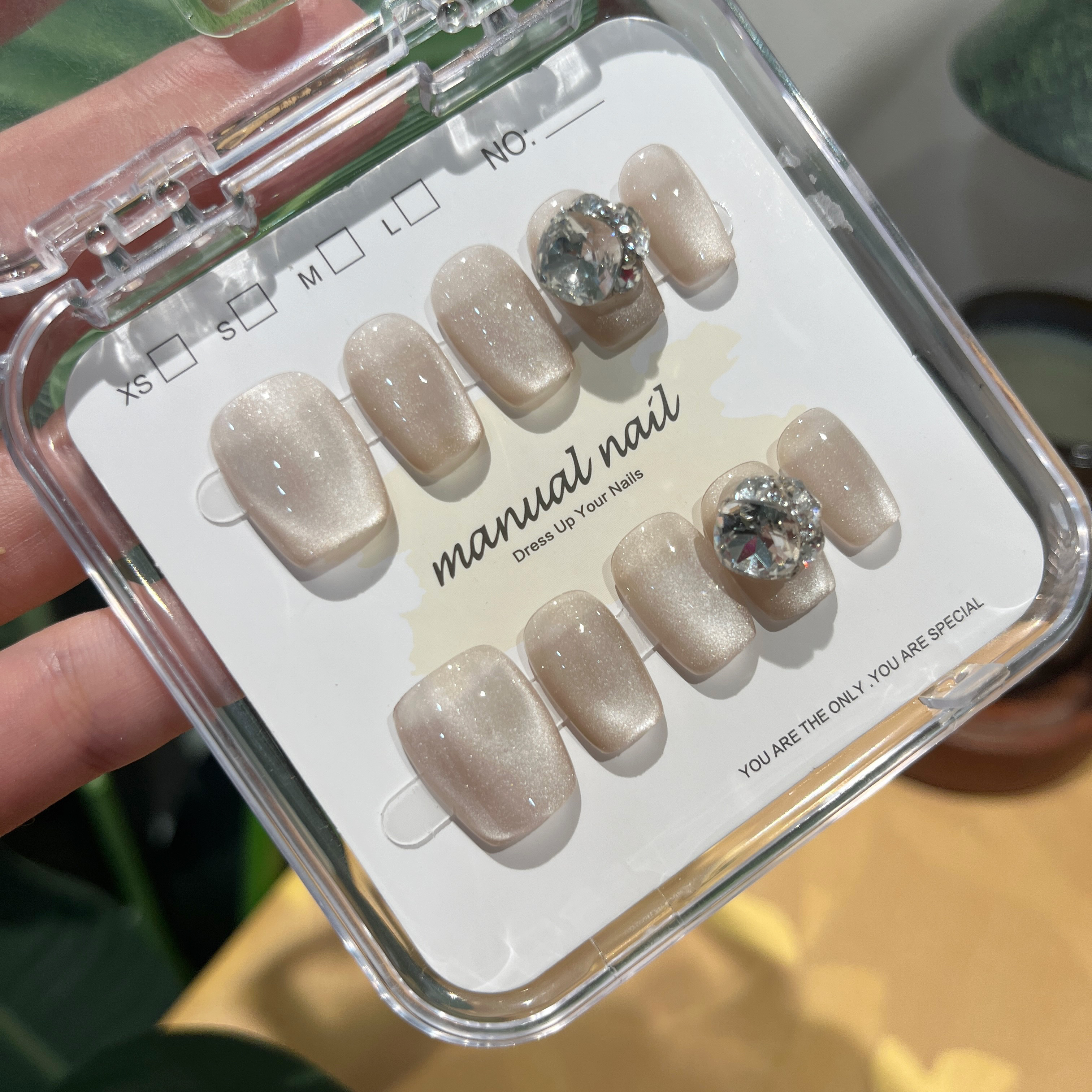 狐甲一方【琉璃】短高品K9钻裸色猫眼手工穿戴式美甲新款穿戴甲