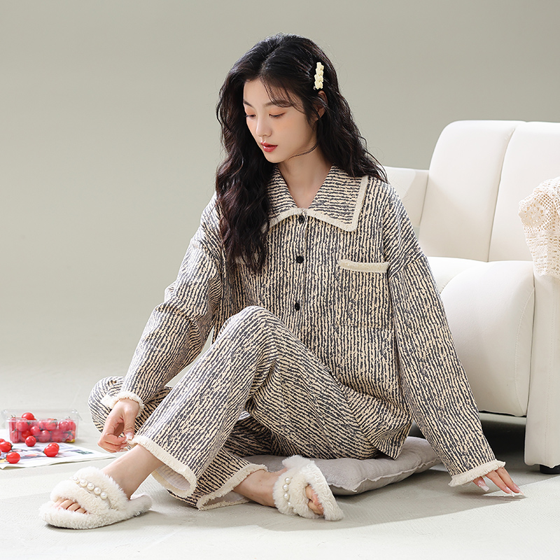 流苏日系田园风春秋季长袖睡衣女宽松家居服睡衣