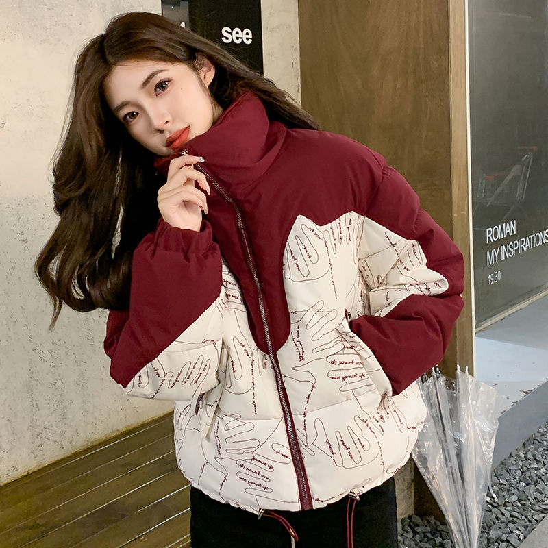 拼接棉服女冬季短款2023新款设计感加厚棉衣小个子撞色面包服棉袄