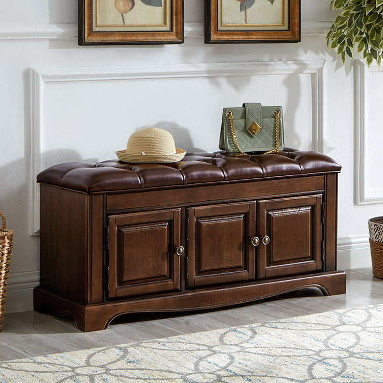 美式全实木换鞋凳欧式鞋凳柜可坐带抽翻盖复古储物穿鞋凳可坐式