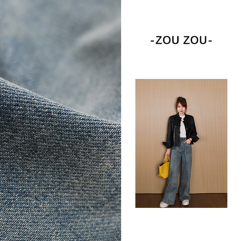 邹邹小个子新品 高腰阔腿牛仔裤女秋直筒宽松显高显瘦拖地长裤