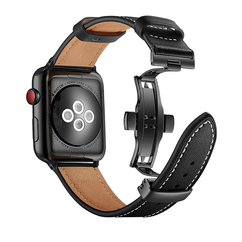 适用苹果手表iwatch8表带S8新款applewatch7皮质s7牛皮s6蝴蝶扣6/