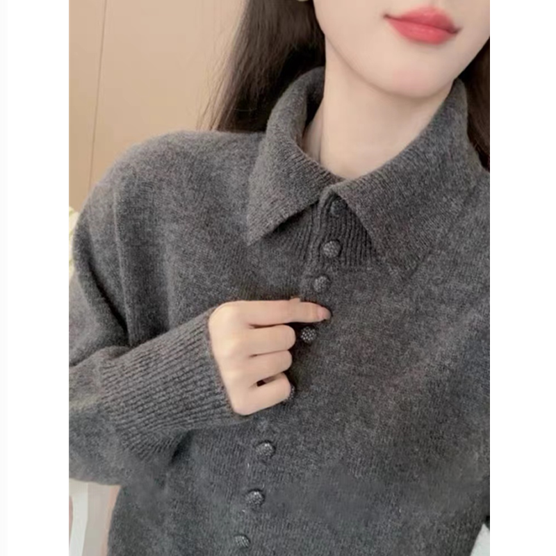 休闲方领针织开衫女百搭宽松显瘦减龄毛衣外套