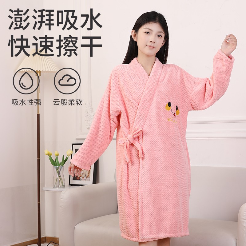 时尚成人可穿式系带浴袍睡袍吸水速干浴巾不掉毛加厚洗澡长款