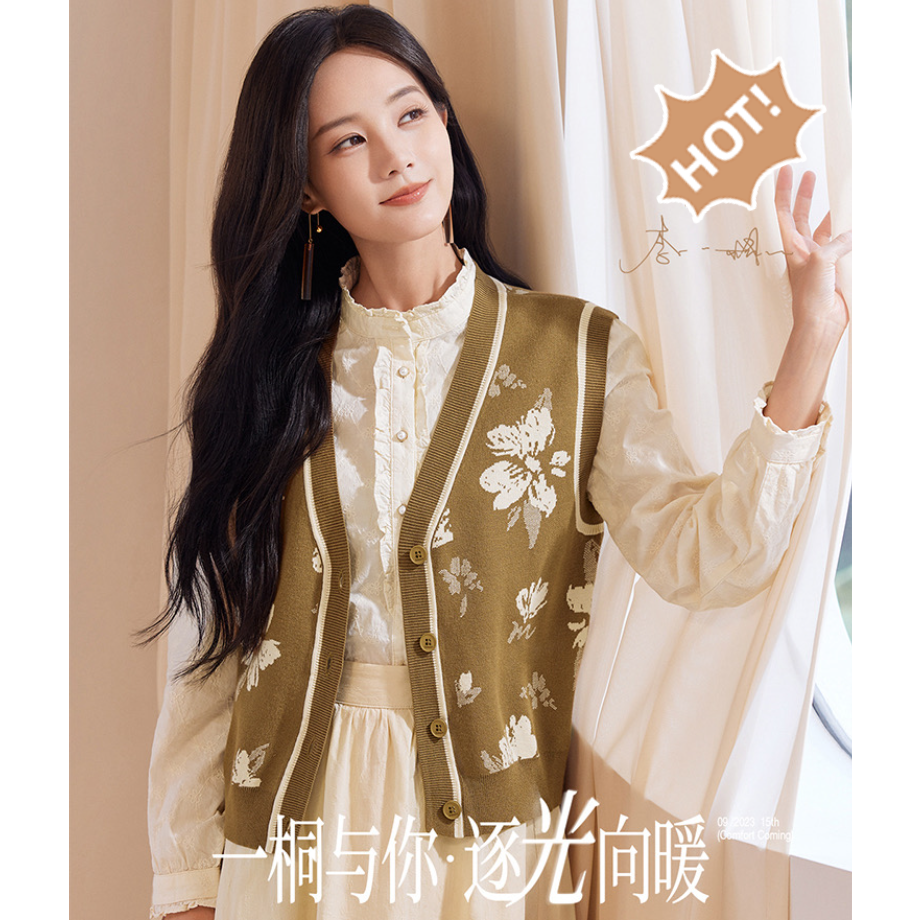 玉子-李一桐同款-CS1110新中式蕾丝显瘦长袖秋季日常宽松纯棉衬衫