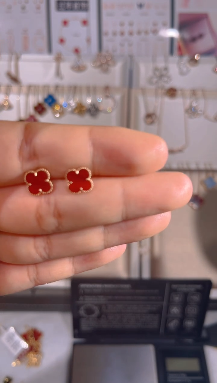 【闪购商品】玛瑙/玉髓耳钉18K金镶嵌耳钉玫瑰金