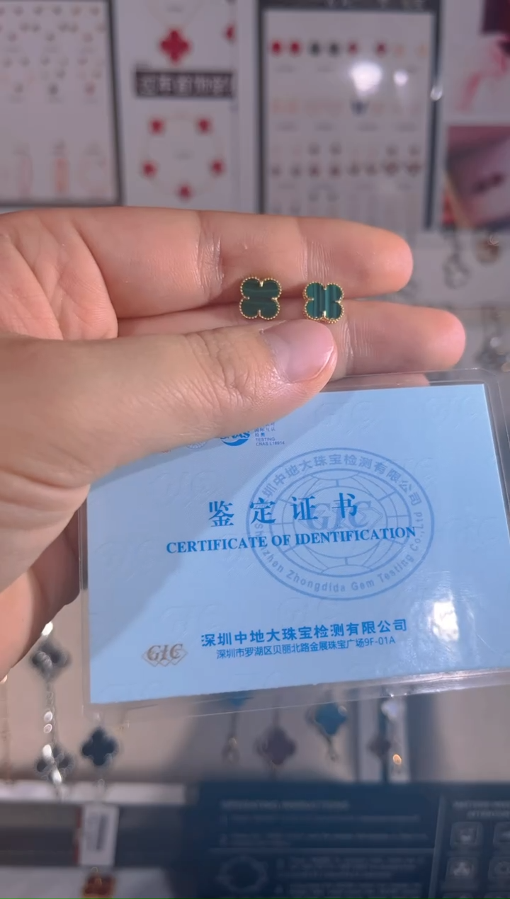 【闪购商品】孔雀石耳钉18K金镶嵌耳钉