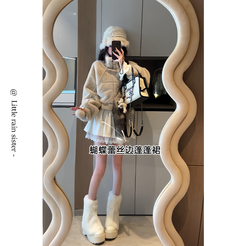 小雨姐姐新款【软妹蓬蓬裙】甜美高腰蕾丝花边蝴蝶结蓬蓬短裙秋款