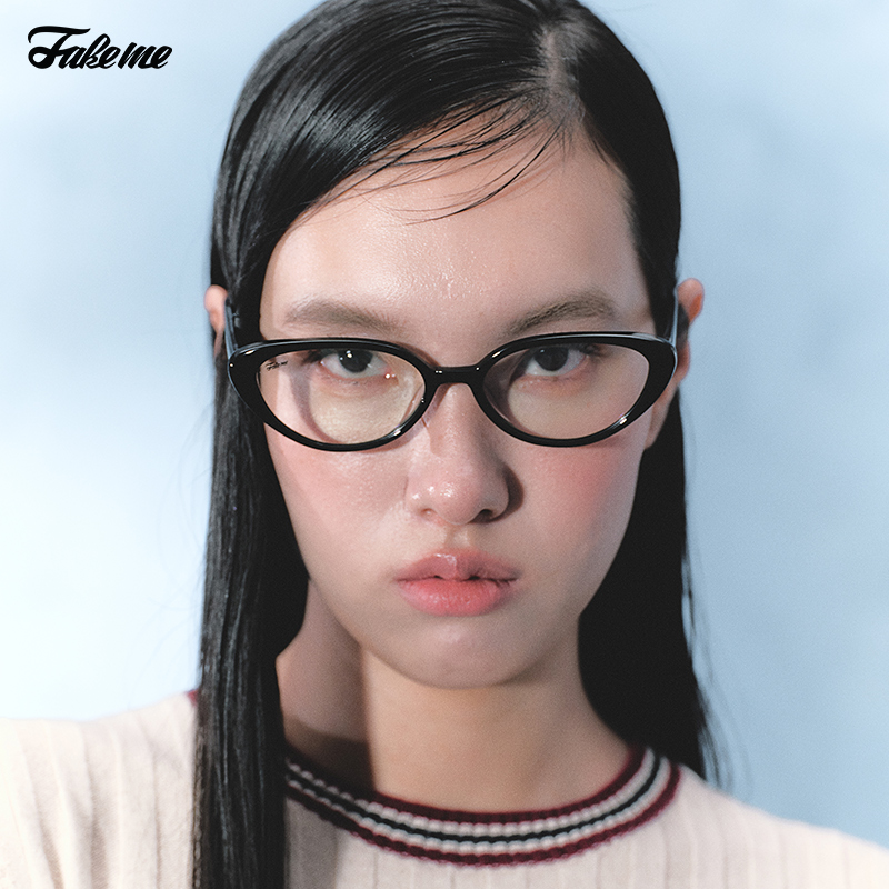 Fakeme板材时尚素颜镜猫眼光学镜架美式ins纯欲小野猫tenney