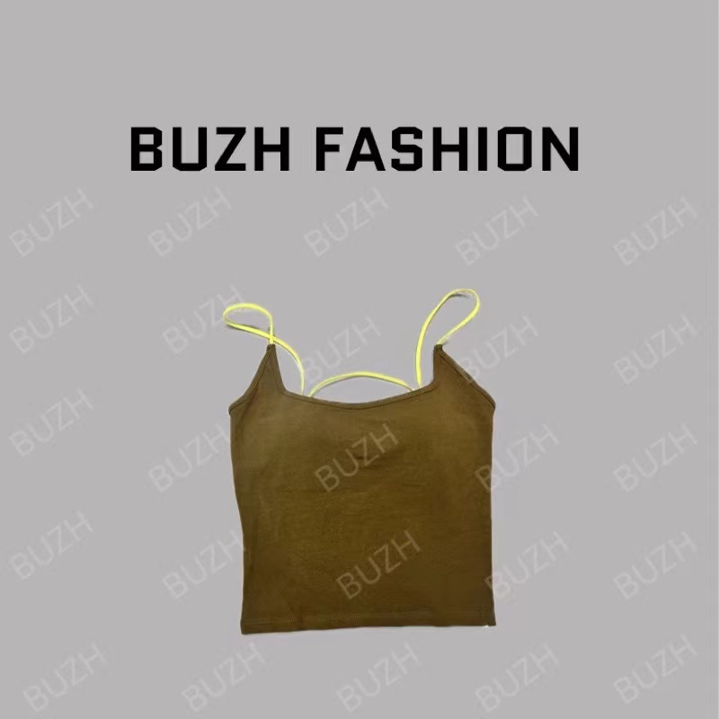 BUZH夏季新款黄色细肩带美背女背心吊带打底外穿