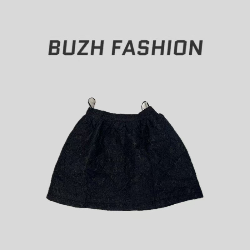 BUZH冬季新款韩系复古蕾丝高腰加厚带口袋蕾丝半裙短裙