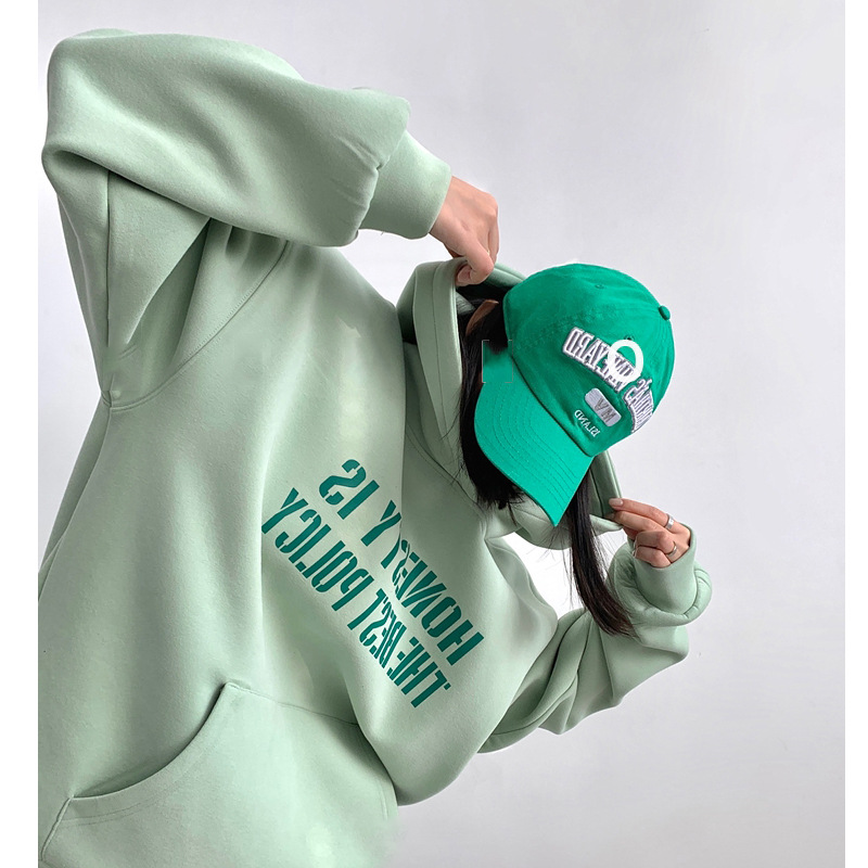 露琳娜连帽今年流行的冬款加绒加厚小个子短款绿色卫衣女