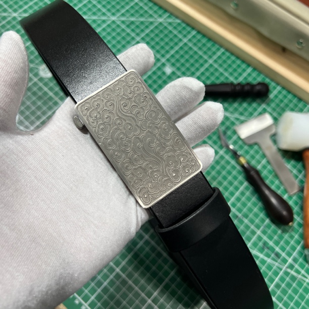 【牛匠1】手工皮带 防过敏纯钛祥云自在无牙自动扣+3.8实心头层牛皮