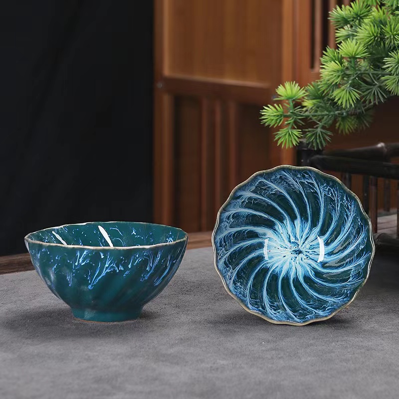 陶瓷建盏螺纹品茗杯