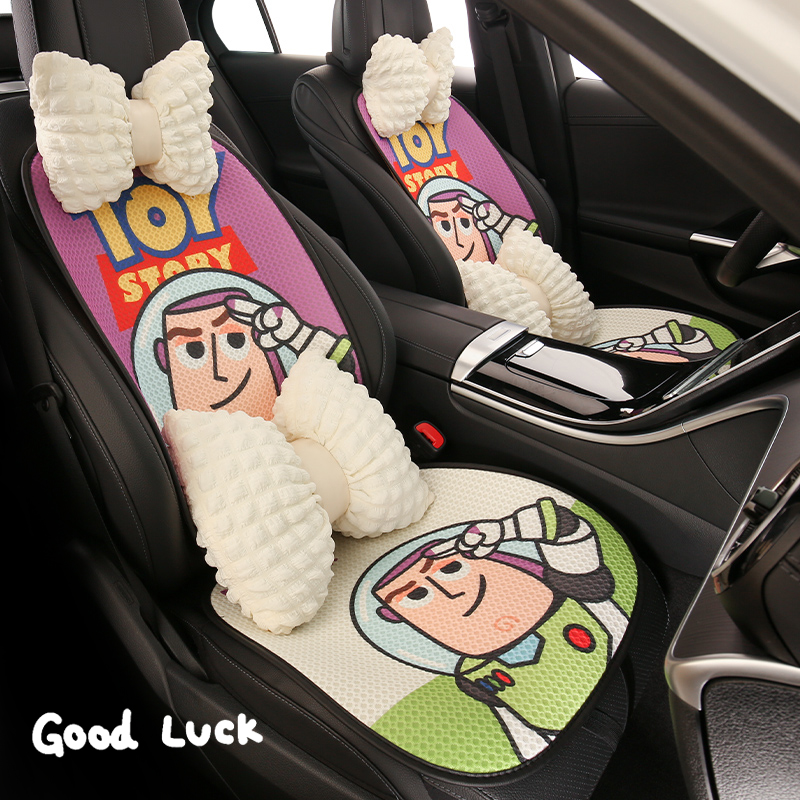 汽车坐垫前排靠背单片方垫四季通用3D蜂窝网卡通巴斯光年女神座垫