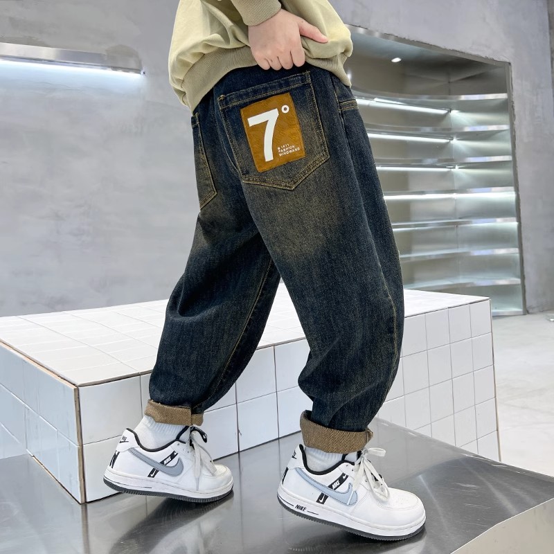 2023男童秋装牛仔裤加绒中大儿童洋气男孩休闲裤春秋冬季一体绒潮