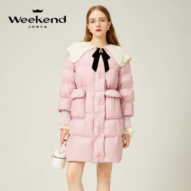 【陈大可专属】卓雅周末甜美织花针披肩收腰中长款羽绒服EJWDDQ64