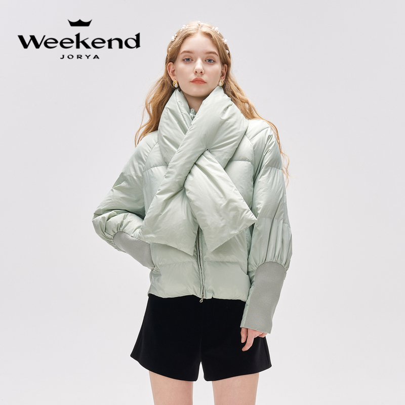 【陈大可专属】卓雅周末设计感螺纹拼接围脖短款羽绒服EJWDCQ48