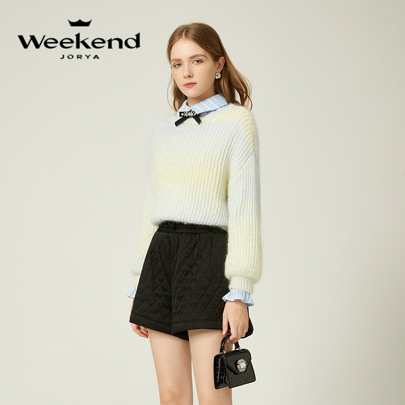 卓雅周末亮片松落肩渐变马海毛长袖针织衫EJWDDC35