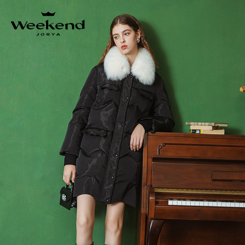 卓雅周末千金风狐狸毛领立体中长款羽绒服EJWDDZ02